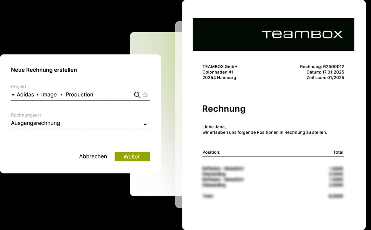 Teambox | Übersichtlich und in wenigen Klicks Rechnungen in TEAMBOX erstellen.