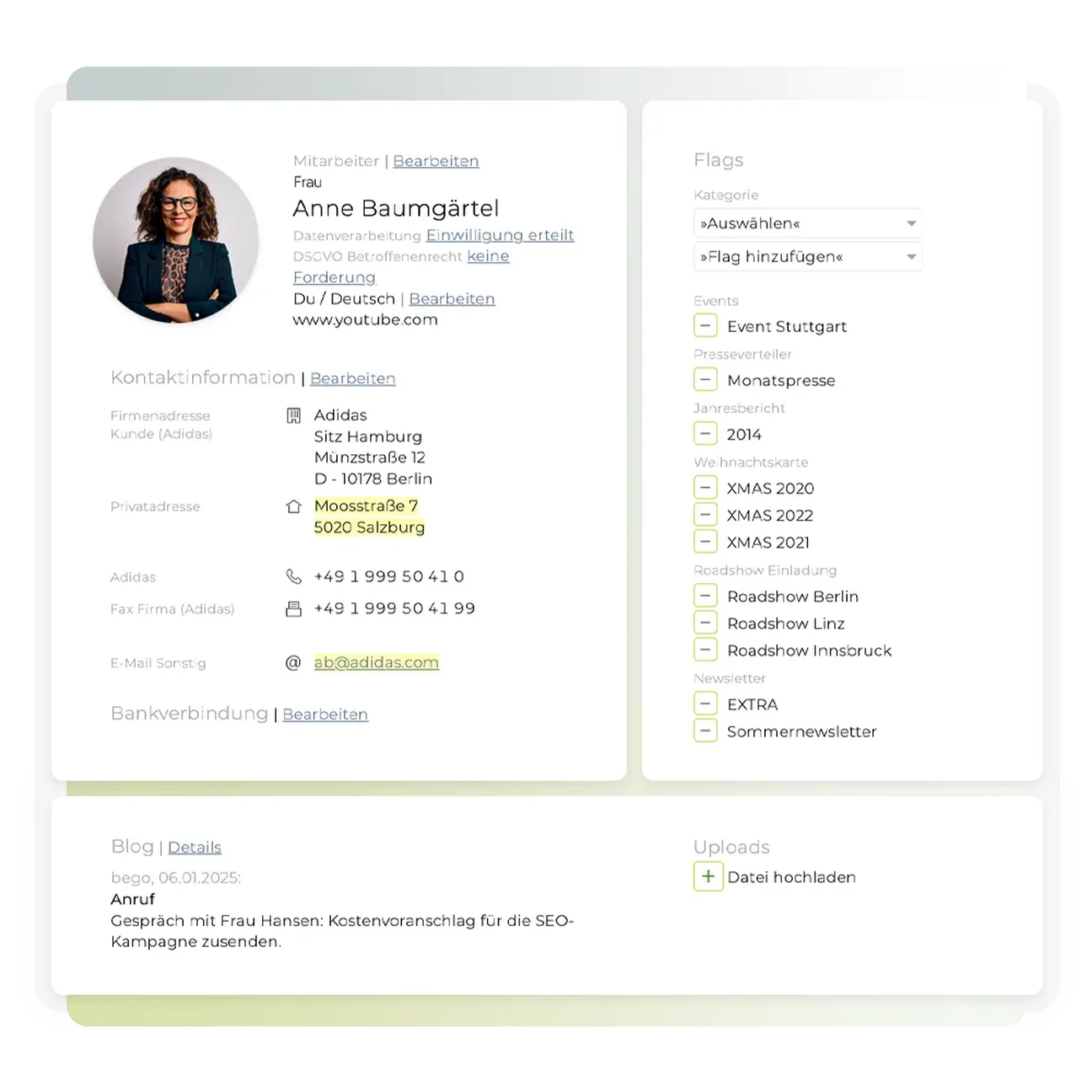 Teambox | Kontaktdaten von Leads innerhalb des TEAMBOX-CRM.